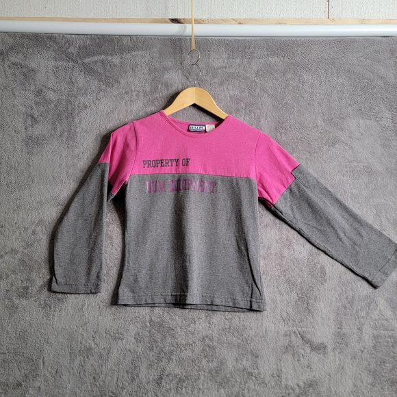 Vintage Bum Equipment Kids’ Two-Tone Long-Sleeve Tee – Pink & Gray, Size 10/12 - Picture 1 of 7